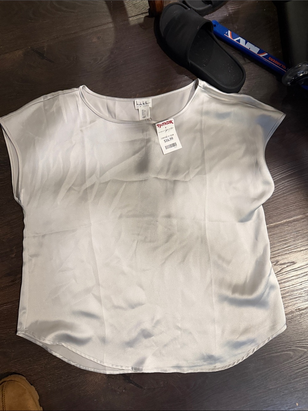 Nicole Miller Cream Cap-Sleeve Satin Blouse